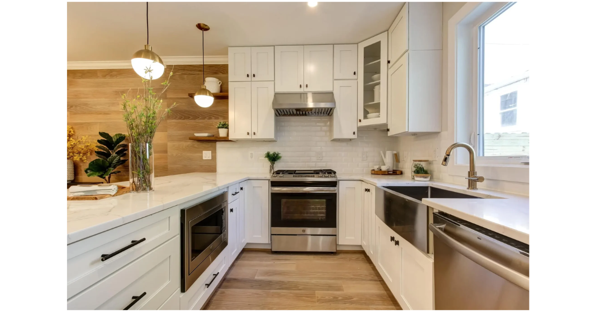 Modern luxury kitchen remodel in Naperville featuring custom cabinetry, quartz countertops, and premium interior design finishes
