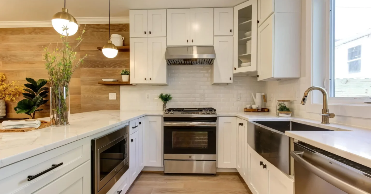 Modern kitchen remodeling project in Naperville IL featuring custom cabinetry, quartz countertops, and a functional layout.